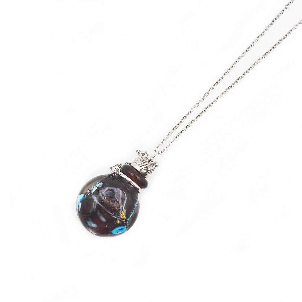 Stainless Steel Colored Glass Pendant Necklace Diffuser Perfume Pendant Aromatherapy Charms (Win red)