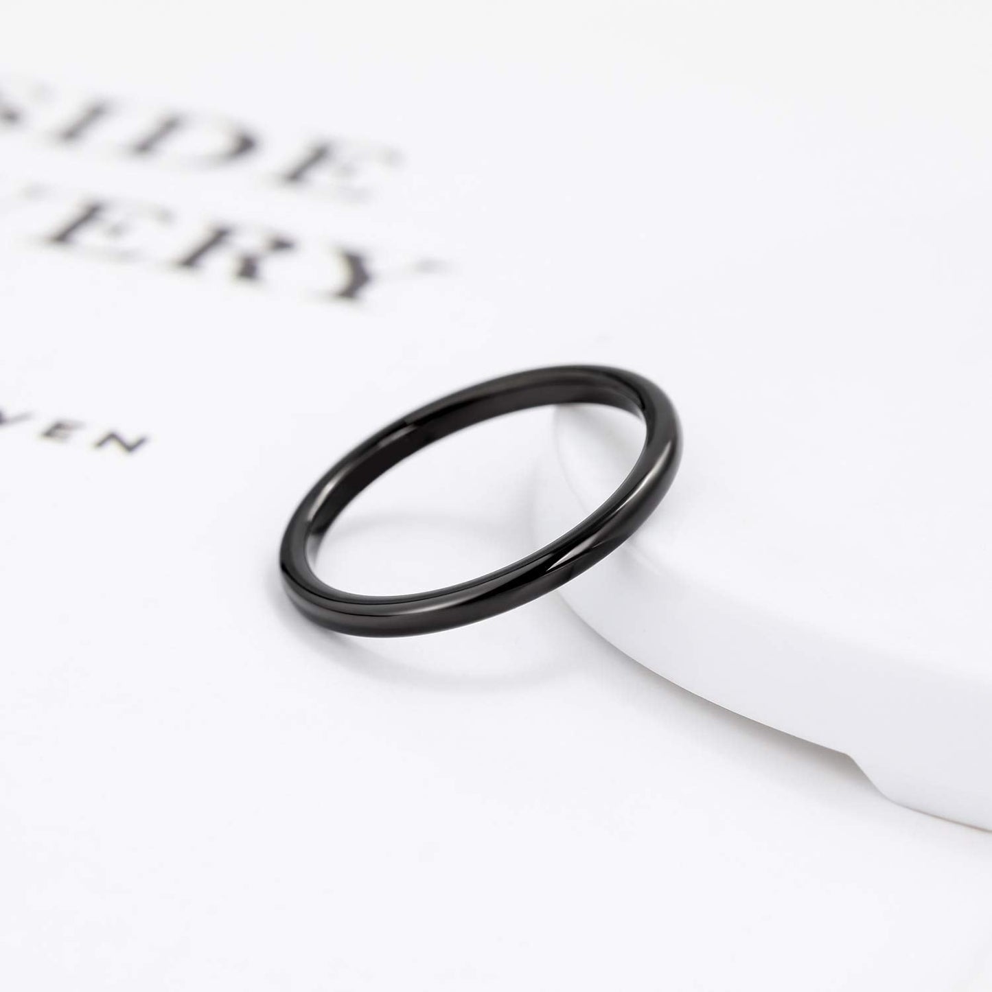 Greenpod 2mm Thin Tungsten Rings for Women Men Black Dome Polished Wedding Band Comfort Fit Size 4