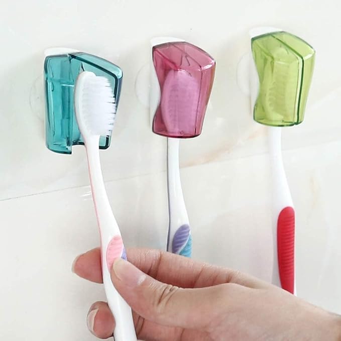 3Pcs Multicolor Toothbrush Holder Travel Toothbrush Head Covers with Suction CupBathroom Wall Mount Suction Cup Rack Dustproof Cap Cover for Bathroom Portable Wall Mount Toothbrush Holder Accessories