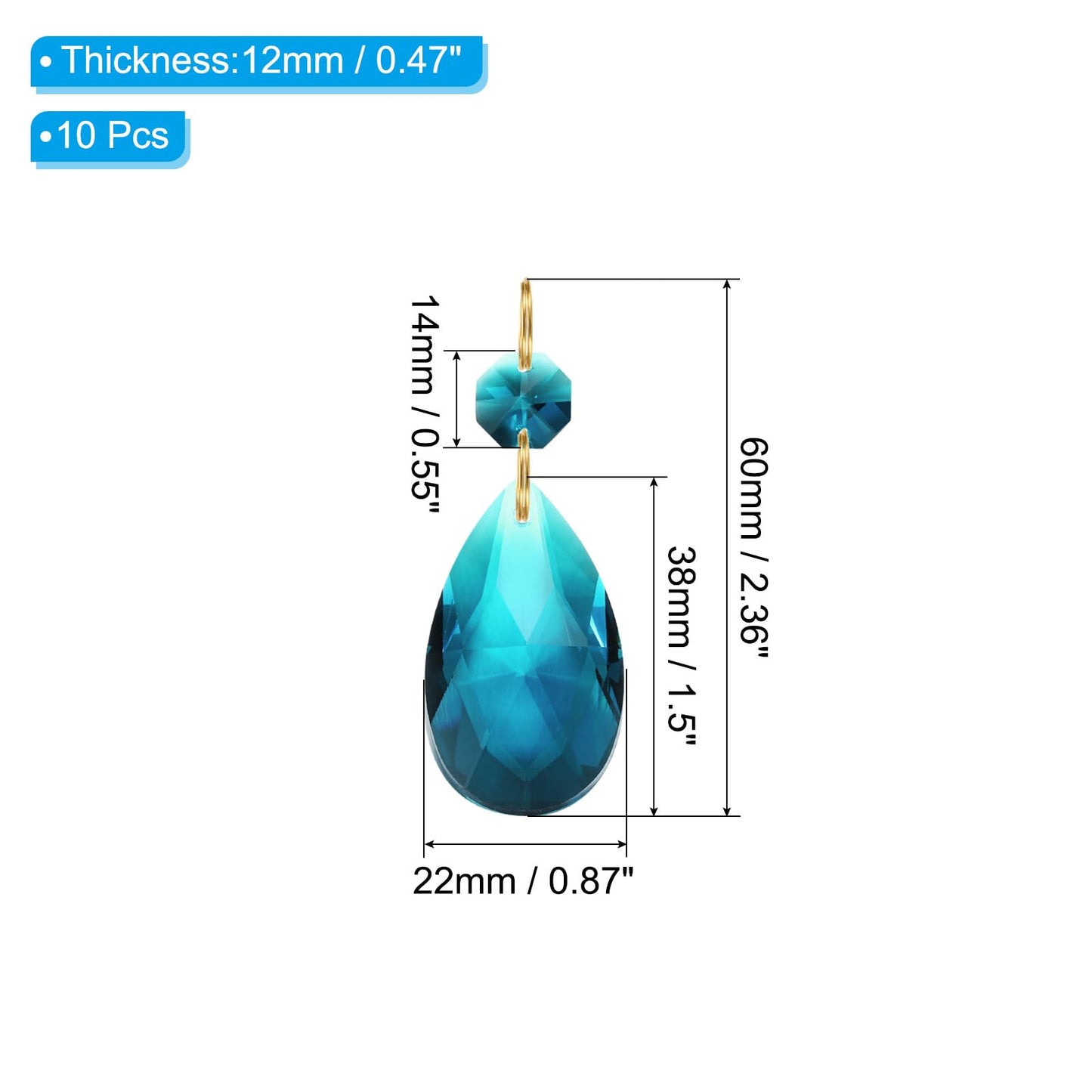 PATIKIL Teardrop Crystal Chandelier Pendants Beads, 10 Pack 60mm Length 38mm Chandelier Prisms Parts Ornaments Hanging Beads for DIY Arts Crafts Decoration, Sky Blue