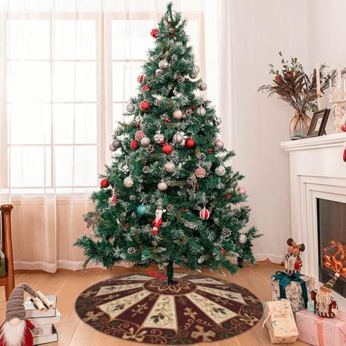 Christmas Cross Christmas Tree Skirt Xmas Tree Skirt, Winter Christmas Tree Mat for Home Party Holiday Indoor Outdoor Decorations
