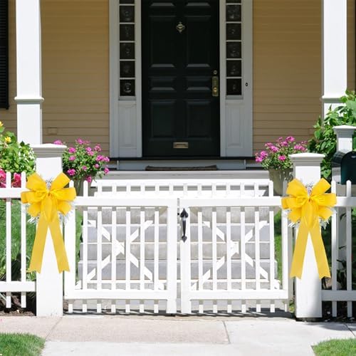 2 Pack Yellow Christmas Tree Bows 12x20inch Large Burlap Wreath Bow with Glitter String for Fall Thanksgiving Tree Topper,Home Front Door Decor,Easter Bow,Valentines and Party Decor