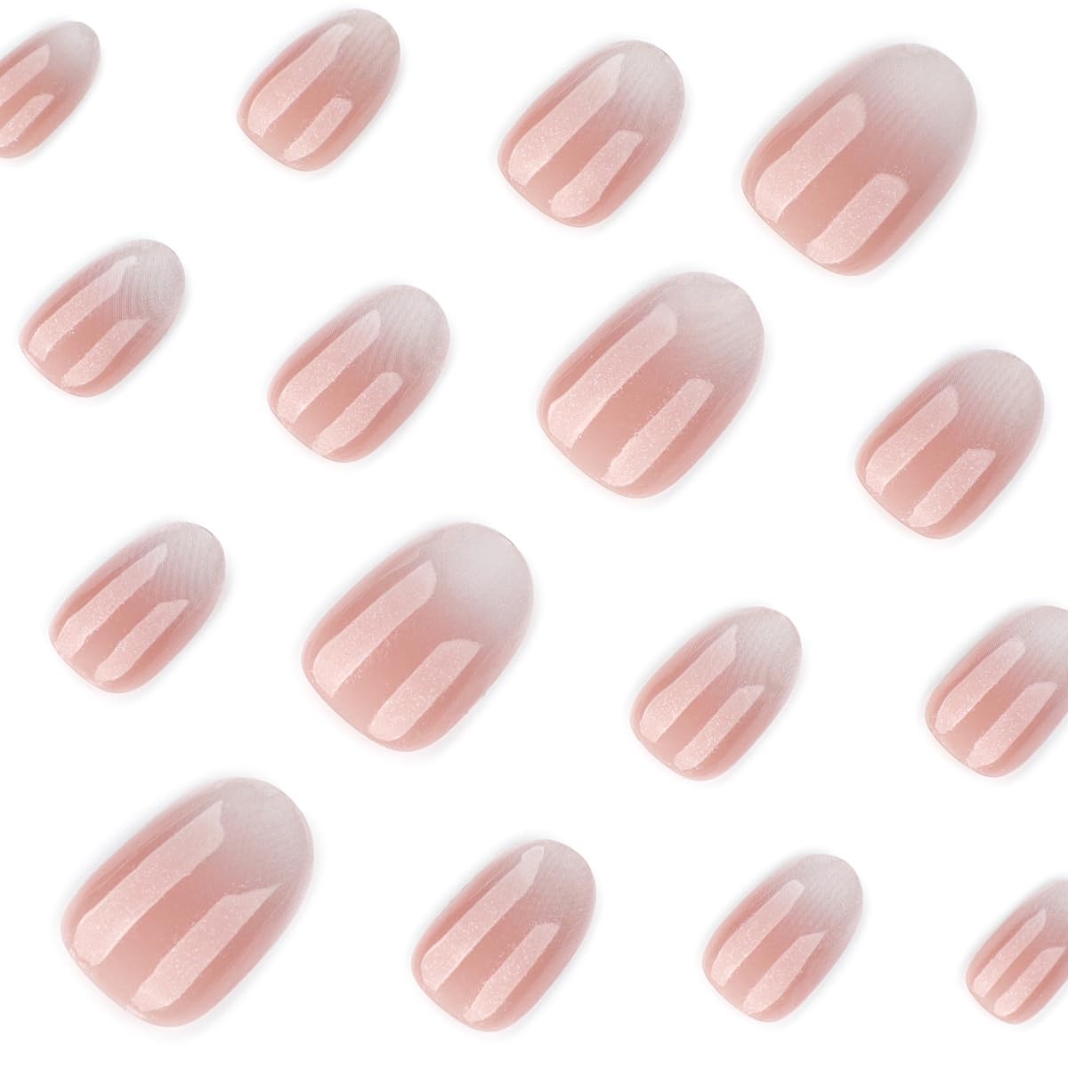 French Ombre Press on Nails Short Oval Fake Nails Neutral Nails Press ons with Design Reusable Artificial Nail Full Cover Stick on Nails for Women Manicure 24Pcs