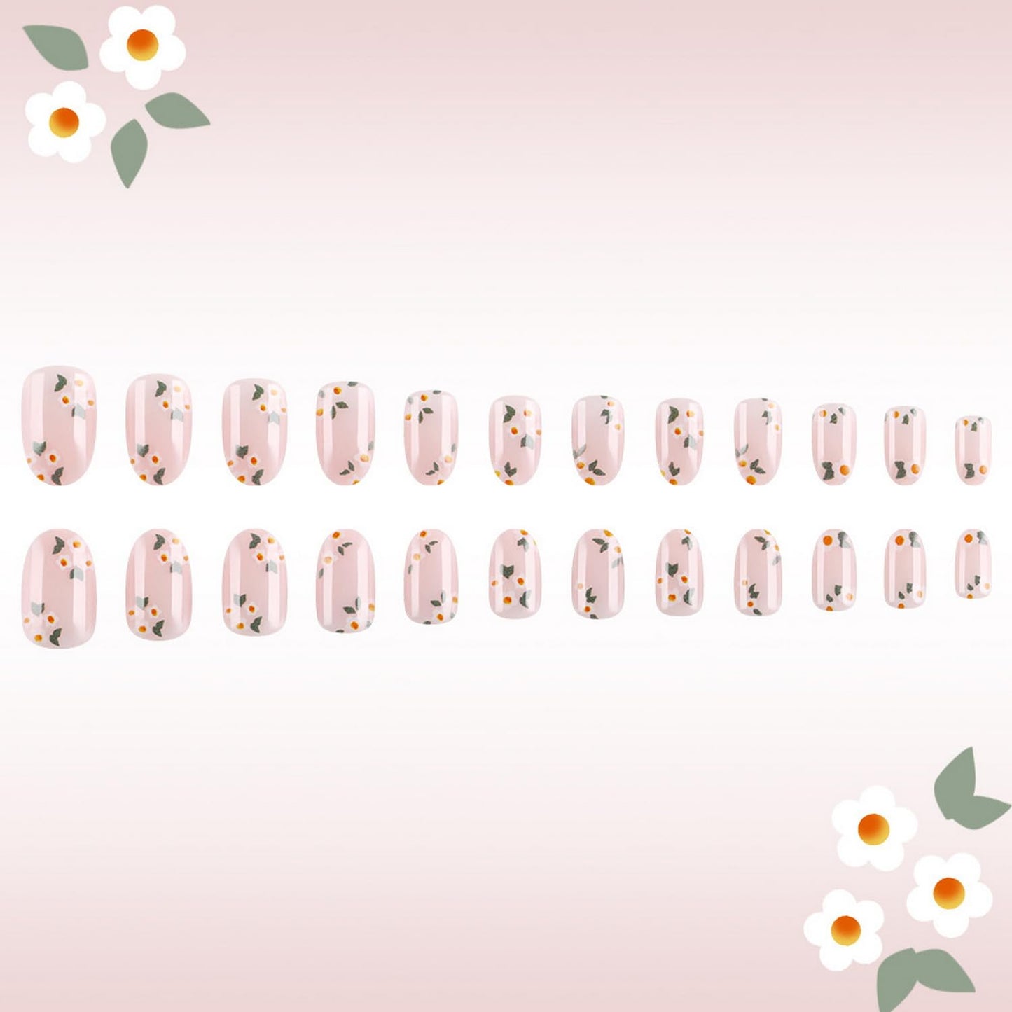 Spring Press on Nails Short Almond Fake Nails Nude Acrylic Nails with Flower designs Cute False Nails Glossy Full Cover Nature Glue on Nails for Women Summer Art Manicure Decor 24pcs