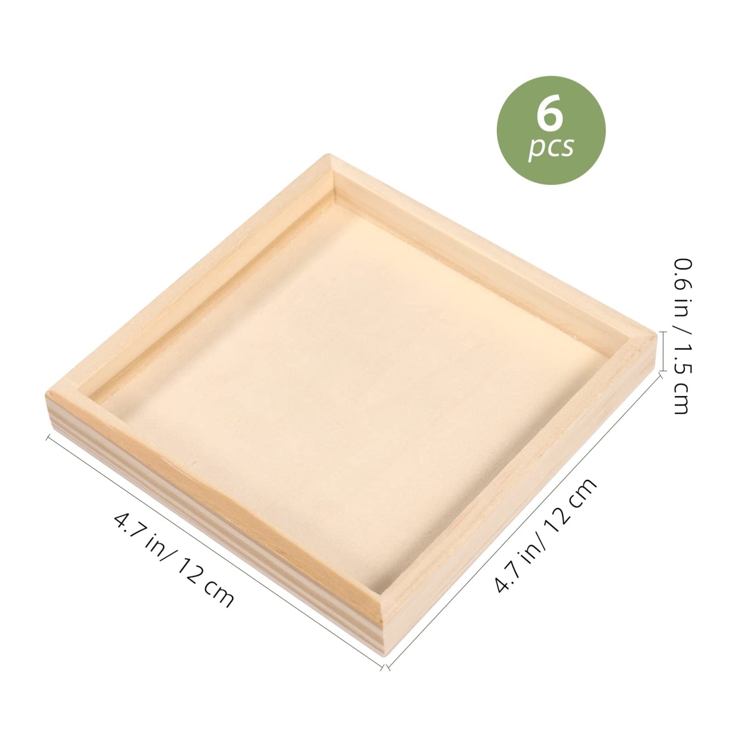 6-Pack Unfinished Wooden Trays - 4.7 x 4.7 in Small Square Serving Trays for Montessori, Crafts, Home Décor, and DIY Projects