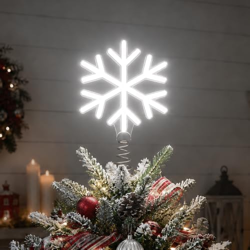 Christmas Snowflake Tree Topper Lighted, USB or Battery Operated, White