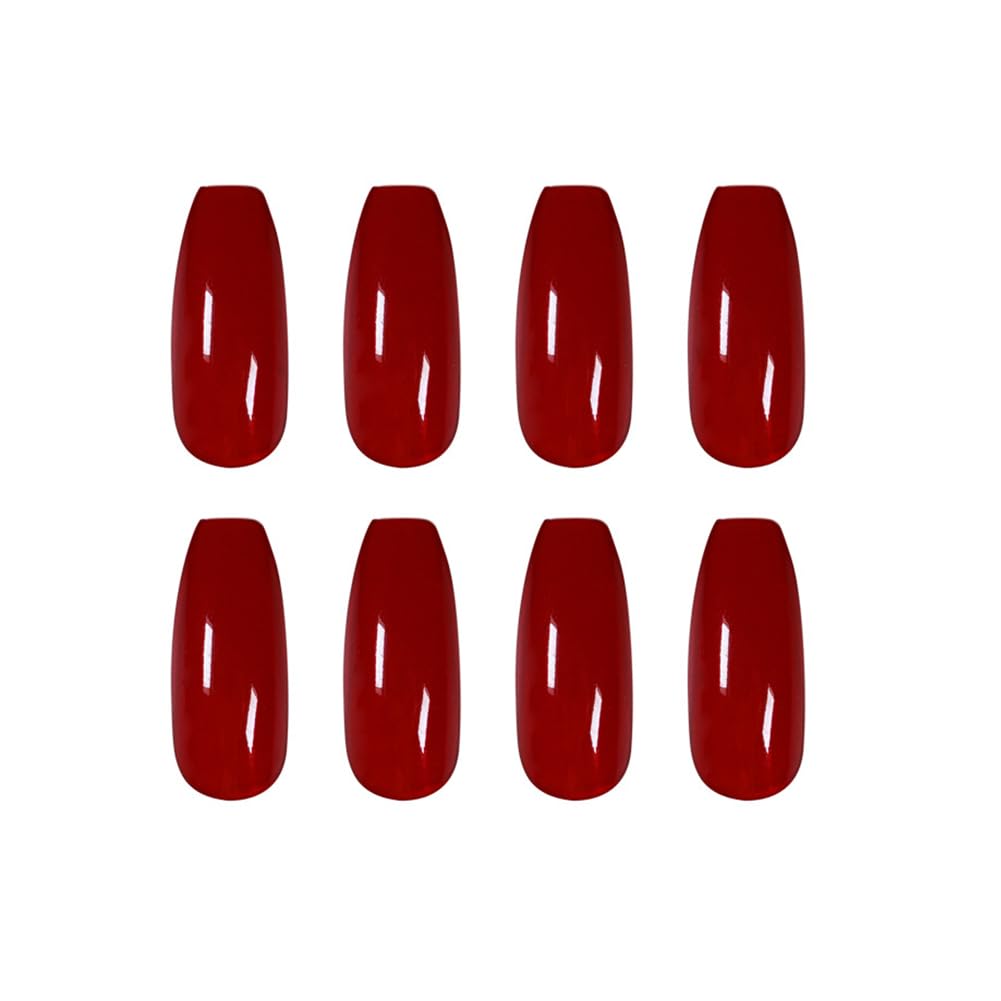 RUPOFUZA Extra Long Press on Nails 24Pcs Red Coffin Fake False Nails with Solid Colour Designs Acrylic Nail Press ons Artificial Stick on Nail for Women
