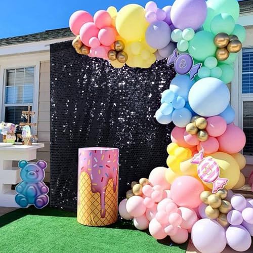 SquarePie Shimmer Wall Backdrop Big Payette Sequin Curtain 4FT x 7FT Black Background for Party Wedding 1 Panel - color: Black