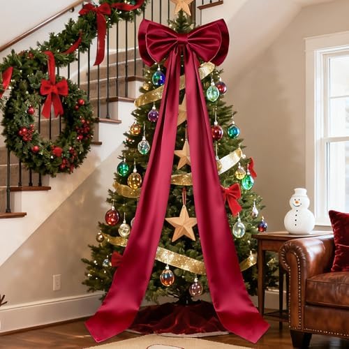 Dreamtop Giant Bow Decor, 19x75 Inch Christmas Tree Bow Topper Decoration for Christmas Tree for Home Wreath Wall Backdrop Birthday Wedding Party Decorations (Red)