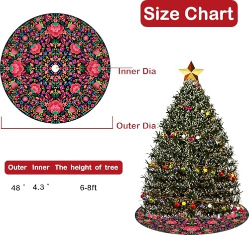 Mexican Christmas Tree Skirt, 48" Mexican Tree Skirt, Holiday Theme Christmas Decorations for Indoor, Outdoor, Wall Display, Home Party