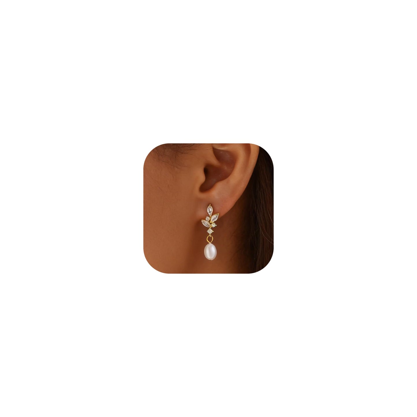 Solistra Pearl Earrings for Women Dainty Diamond Pearl Drop Dangle Earrings 14k Gold Plated for Weddings Bridesmaid Gifts