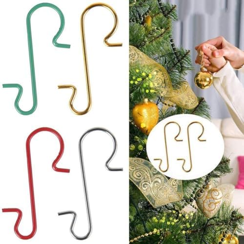 100 Pack Christmas S Hooks For Tree Ornaments, Metal Decoration Hangers For Balls Lights Dolls, Silver(Red)