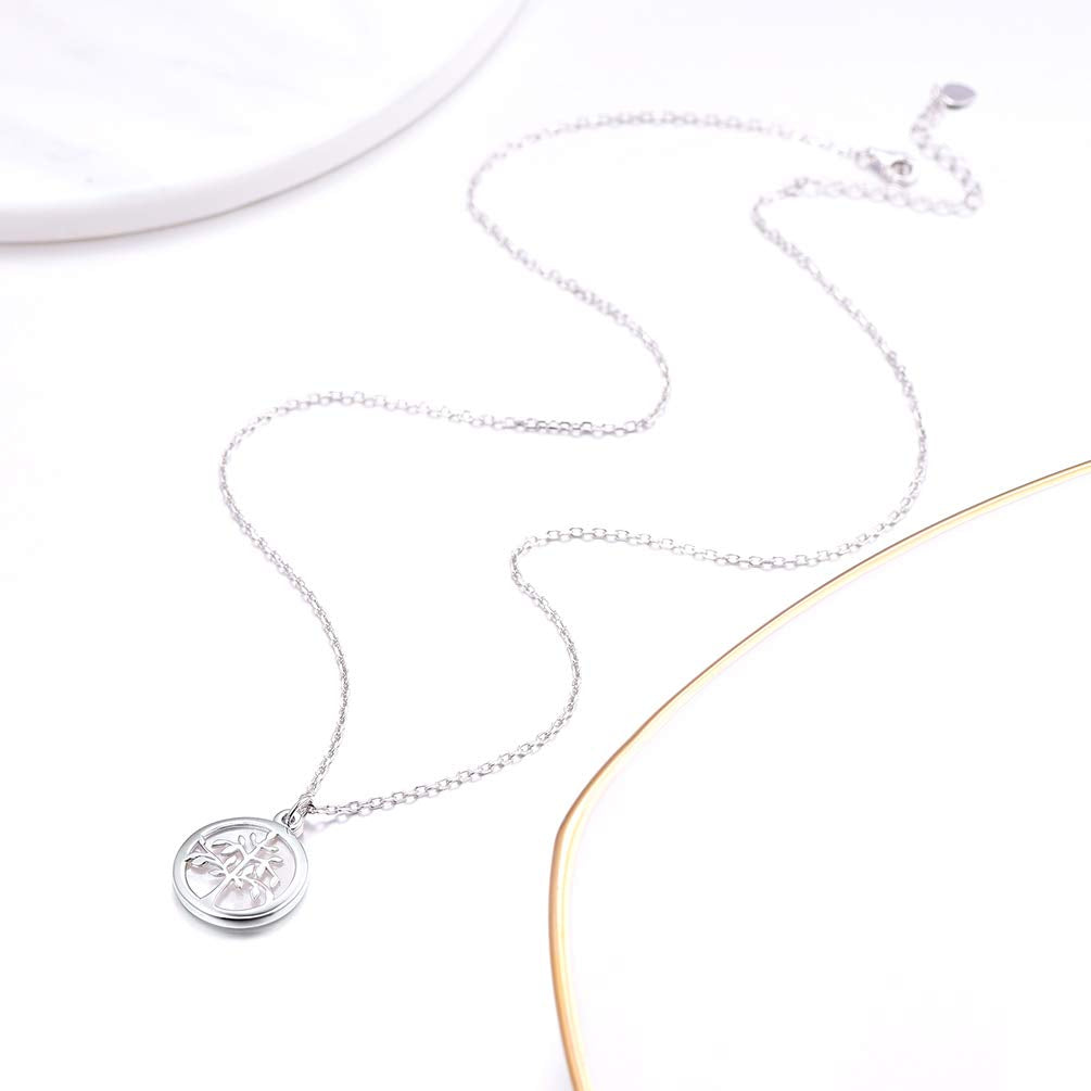 PROSTEEL 925 Sterling Silver Tree of Life Shell Necklace Women Jewelry for Her Dainty Round Tree Pendant