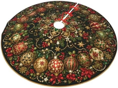 Christmas Colorful Balls Christmas Tree Skirt Xmas Tree Skirt, Winter Christmas Tree Mat for Home Party Holiday Indoor Outdoor Decorations