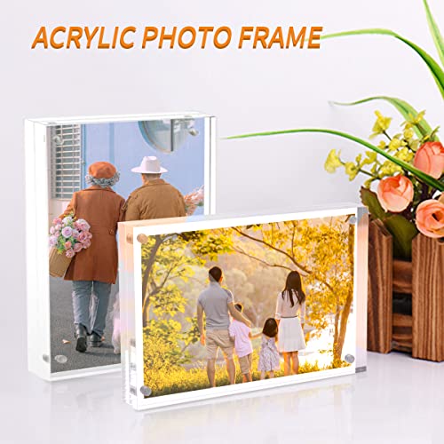 Sezanrpt Acrylic Picture Frames 5x7 Free Standing, Clear Crystal Double Side Magnets 5'' x 7'' Picture Frame, Office Desktop Magnetic 5x7 Lucite Photo Frame for Booth Display, Brand Advertiser… - size: 5'' x 7''