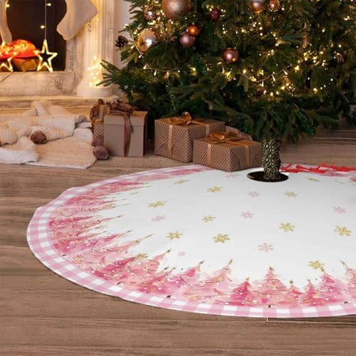 Christmas Tree Skirt 36inch Pink Buffalo Plaid Farmhouse Decor