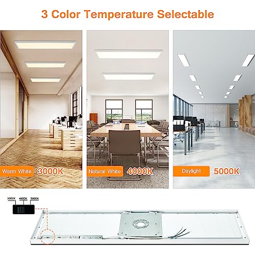 4-Pack 1x4 LED Flat Panel Light Surface Mount, 0-10V Dimmable, 40W-30W-20W & 3000K-4000K-5000K Selectable, for Kitchen, Shop, 100-277V, ETL, White - size: 1x4-4P