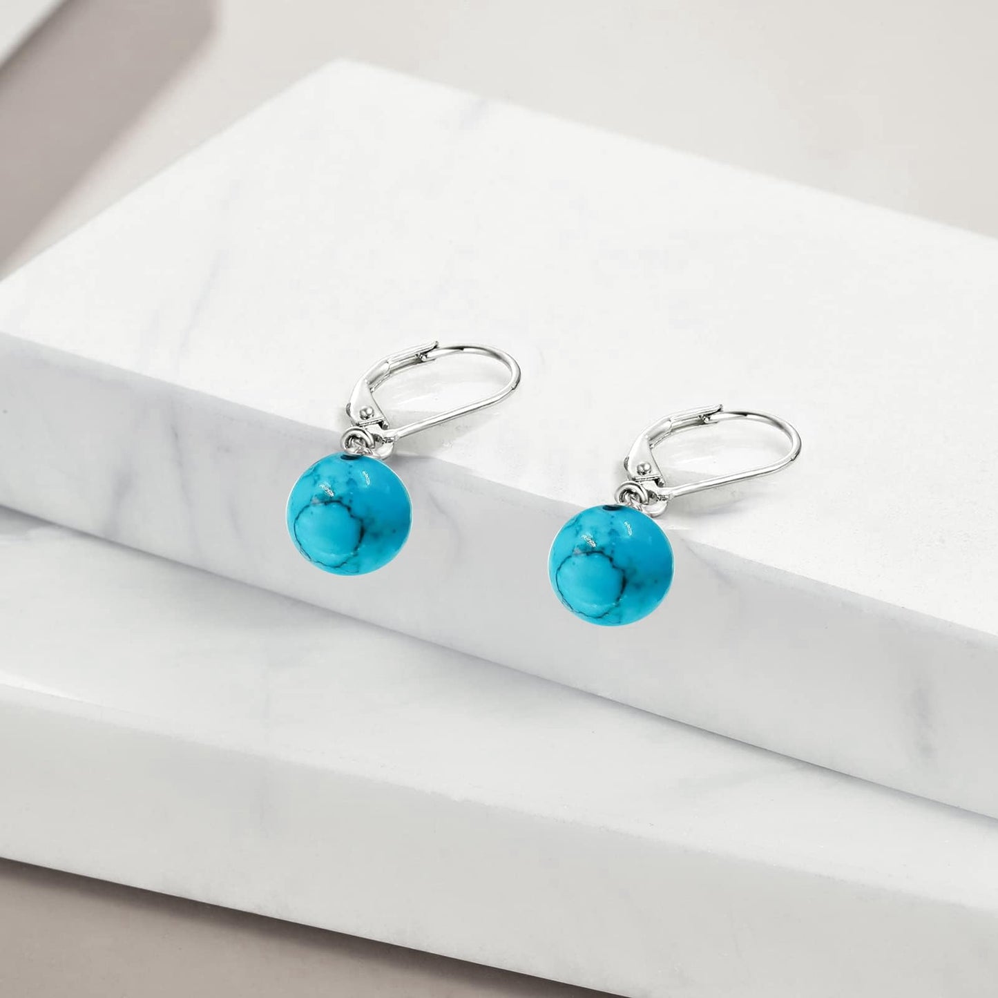 925 Sterling Silver Turquoise Leverback Earrings Dangle Drop Jewelry Gifts for Women (Turquoise)