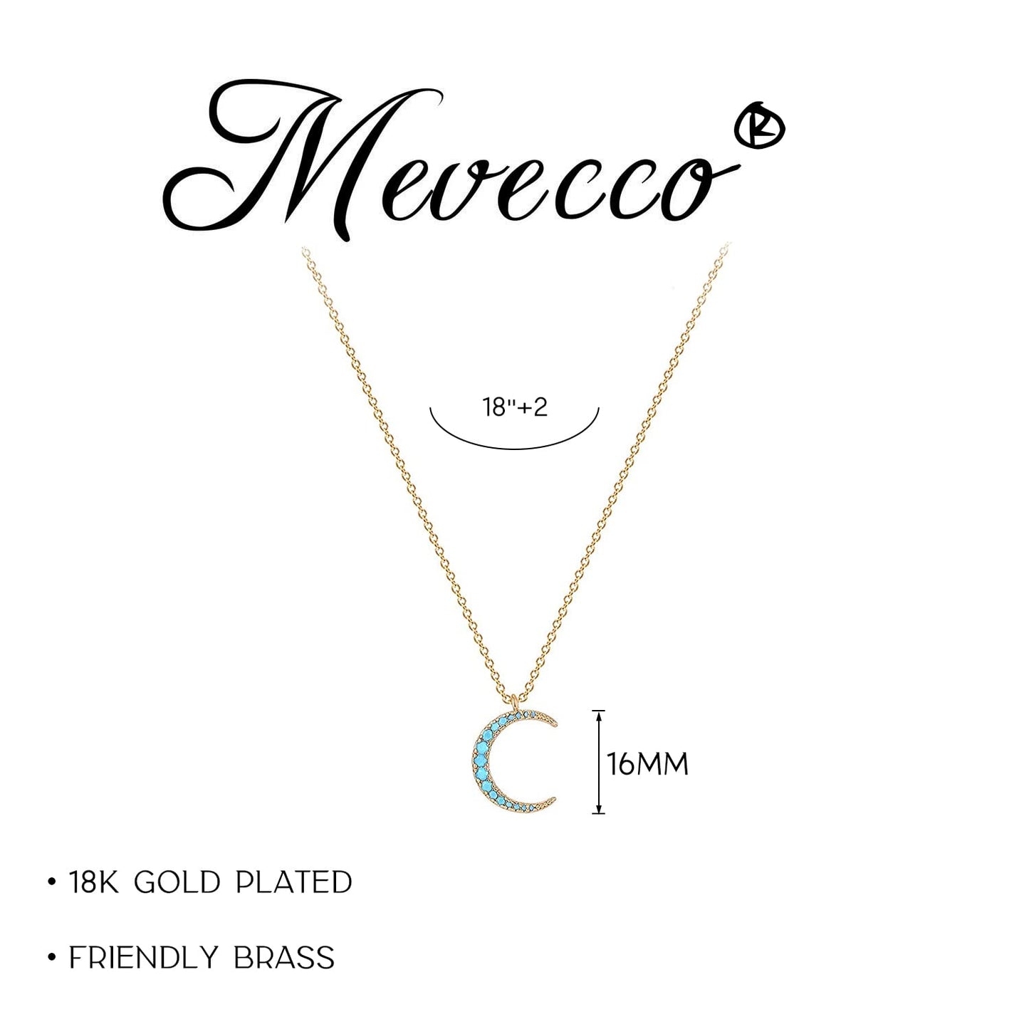 MEVECCO Gold Dainty Crescent Half Moon Necklace 18K Gold Plated Delicate Moon Phase Tiny Turquoise Beaded Necklace