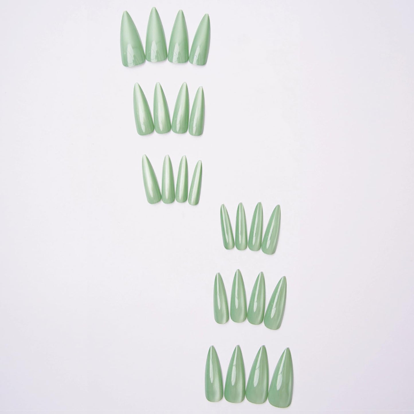 MISUD Press on Nails - Long Stiletto Fake Nails with Summer Green Cat Eye, Acrylic Bling Glitter Design 24 pcs