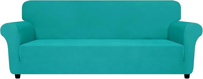 ZNSAYOTX Oversized Super Stretch Couch Cover (92"-115"), New Striped Sofa Covers Comfortable & Durable, Dog Cat Pets Friendly Extra Large Spandex Sofa Slipcovers (XL Sofa, Peacock Teal)