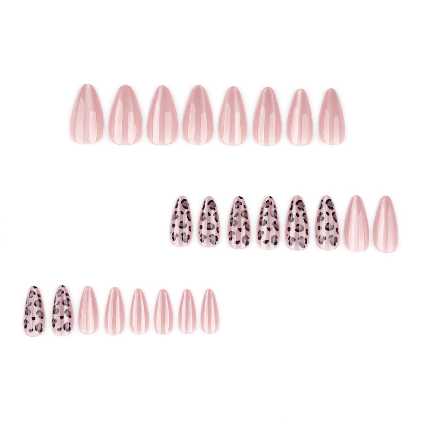 Leopard Print Press On Nails Long Almond Soft Gel Fake Nails, Nude Brown Glossy Animal Print Glue On Nails, Reusable Elegant False Nails for Women, Salon Quality 24PCS