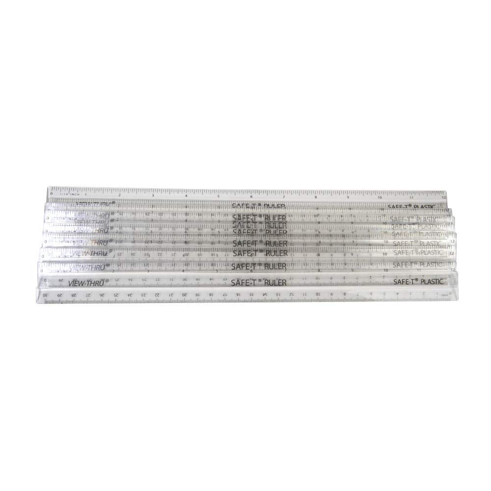 hand2mind Clear 12” Safe-T Plastic Ruler Set, Safety Ruler with Inches, Centimeters, and Millimeters, Semi-Flexible Ruler for Kids, Rulers Bulk for Classroom, School Supplies for Teachers (Set of 24)