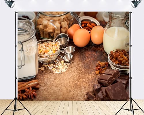 Trykid 10x7ft Baking Ingredients Rustic Table Backdrop Gourmet Food Photography Background Cooking Class Food Festival Bakery Opening Party Decoration Photo Booth Prop Fabric - size: 10x7ft