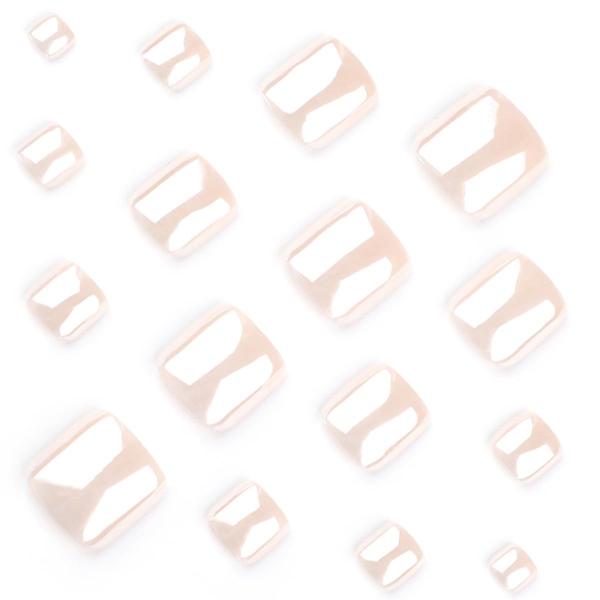 Chrome Press on Toenails‌ Short Square Fake Toe Nails with Aurora Solid Color Designs Full Cover Acrylic Artificial False Toenails Glossy Pearl White Stick on Toenails‌ for Women Manicure 24Pcs