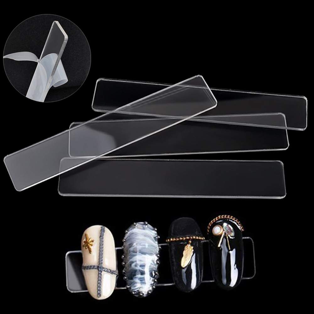 BetterJonny 1PCS Transparent Acrylic Nail Art Display Holder, 50PCS Stand With 3M Double Sided Tape for Professional Salon False Sample Display