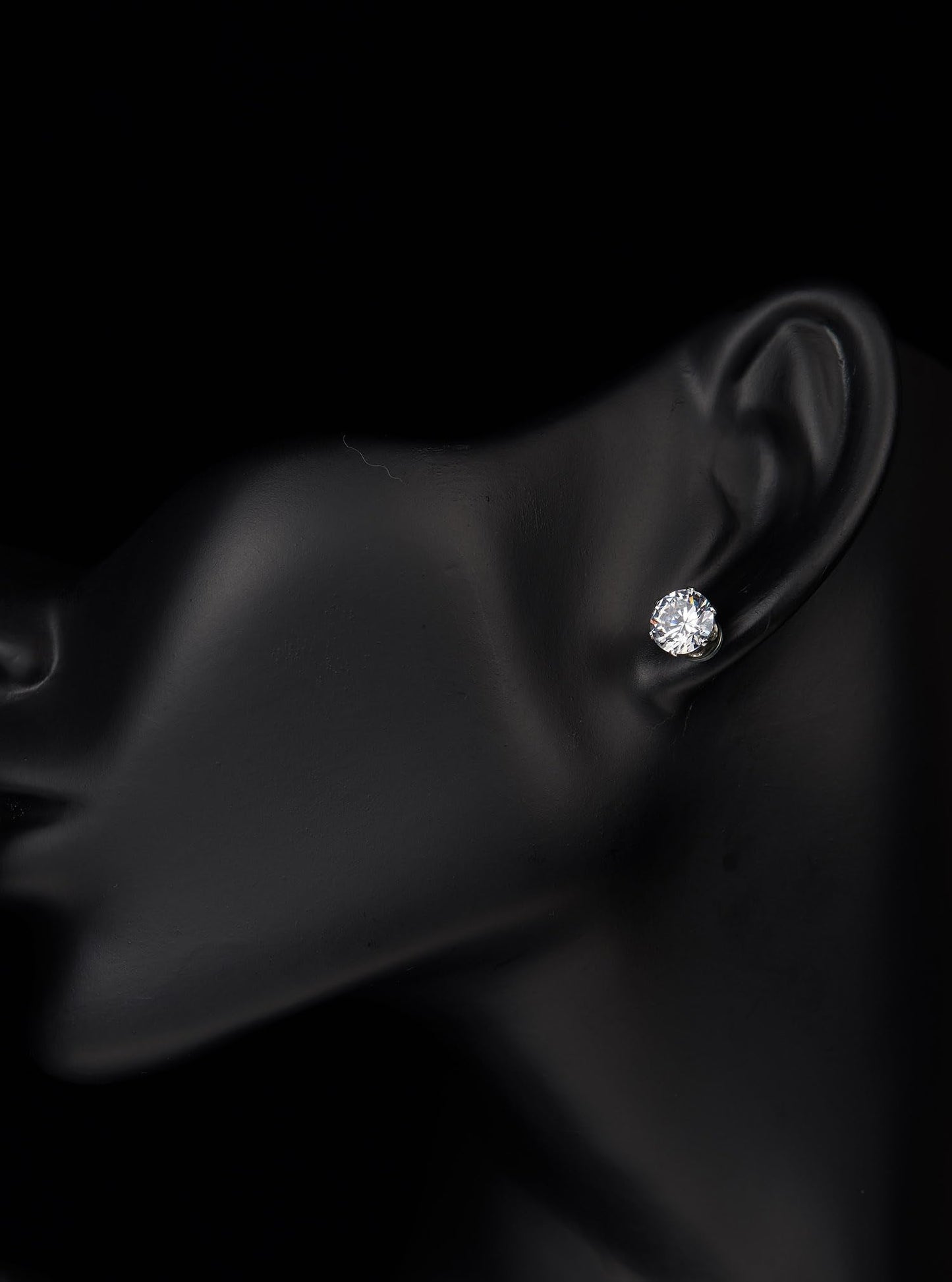 COOLSTEELANDBEYOND Unisex Magnetic Cubic Zirconia Stud Earrings, 8mm Brilliant Round Stainless Steel Non-Piercing Studs, 1 Pair