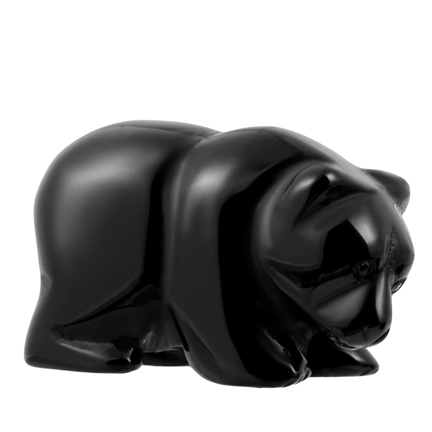 SMQ 2" Crystal Bear Statue, Natural Gemstone Handmade Figurine Sculpture, Healing Crystal Animal Stone Office Home Decor Collectibles Gift (Black Obsidian)