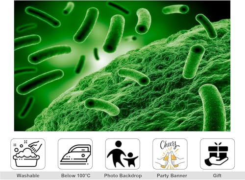 7x7ft Green Bacteria Cells Backdrop Microbial Science Photography Background for Biology Lab Health Seminar Decorations Tapestry Banner Photo Booth Props - size: 7x7ft