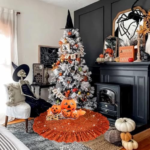 Fall Tree Skirt 45 Inch Orange Christmas Tree Skirt Ruffle