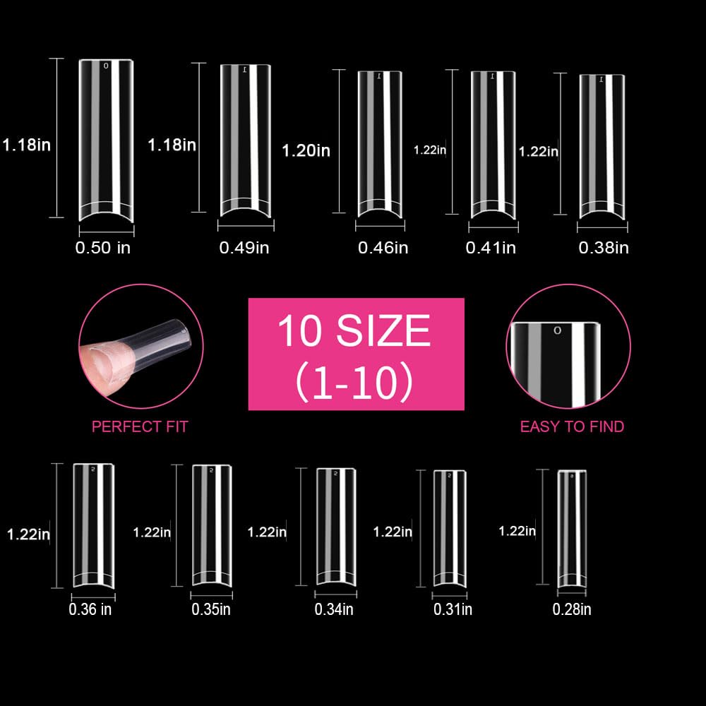 SITELENABY No C Curve XL Nail Tips 500PCS,Tapered Square Flattened Half Cover False Nails for Nail Salons and DIY French ABS Nail Tips(XL no c square 500pcs)