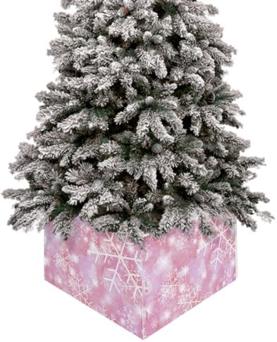 Christmas Snowflake Christmas Tree Collar Tree Box Stand Cover,Artificial/Pencil/Silm/Skinny Tree Ring 4 Packs Collapsible Tree Skirt for Christmas Xmas Tree,Gradient Marble Blush Pink 17"x10"