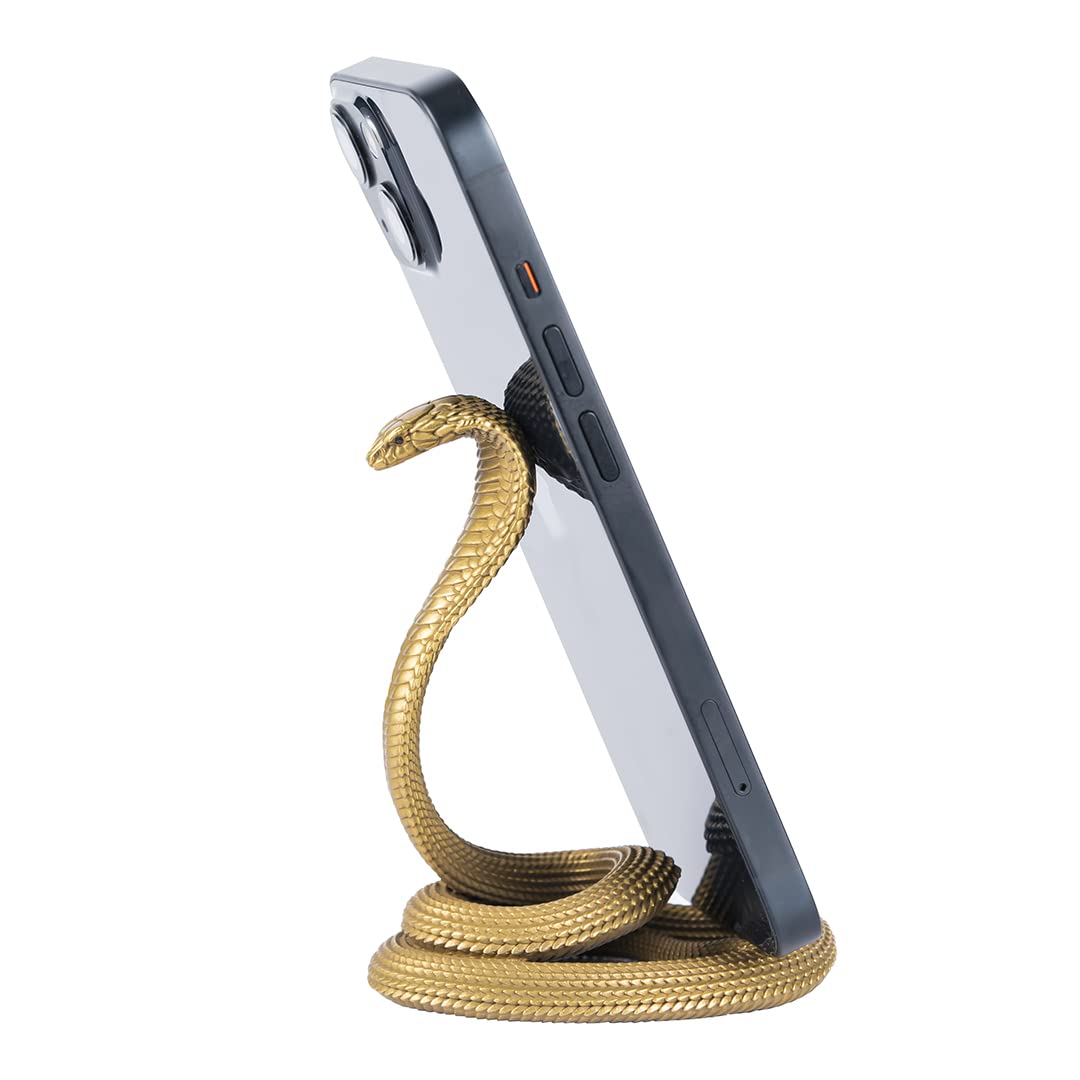 COPPERTIST.WU Cobra Phone Stand Brass Desk Decor – Handcrafted Snake Phone Holder for iPhone & Tablet, Artistic Desk Accessory Sculpture, Unique Gift for Men, Office & Home