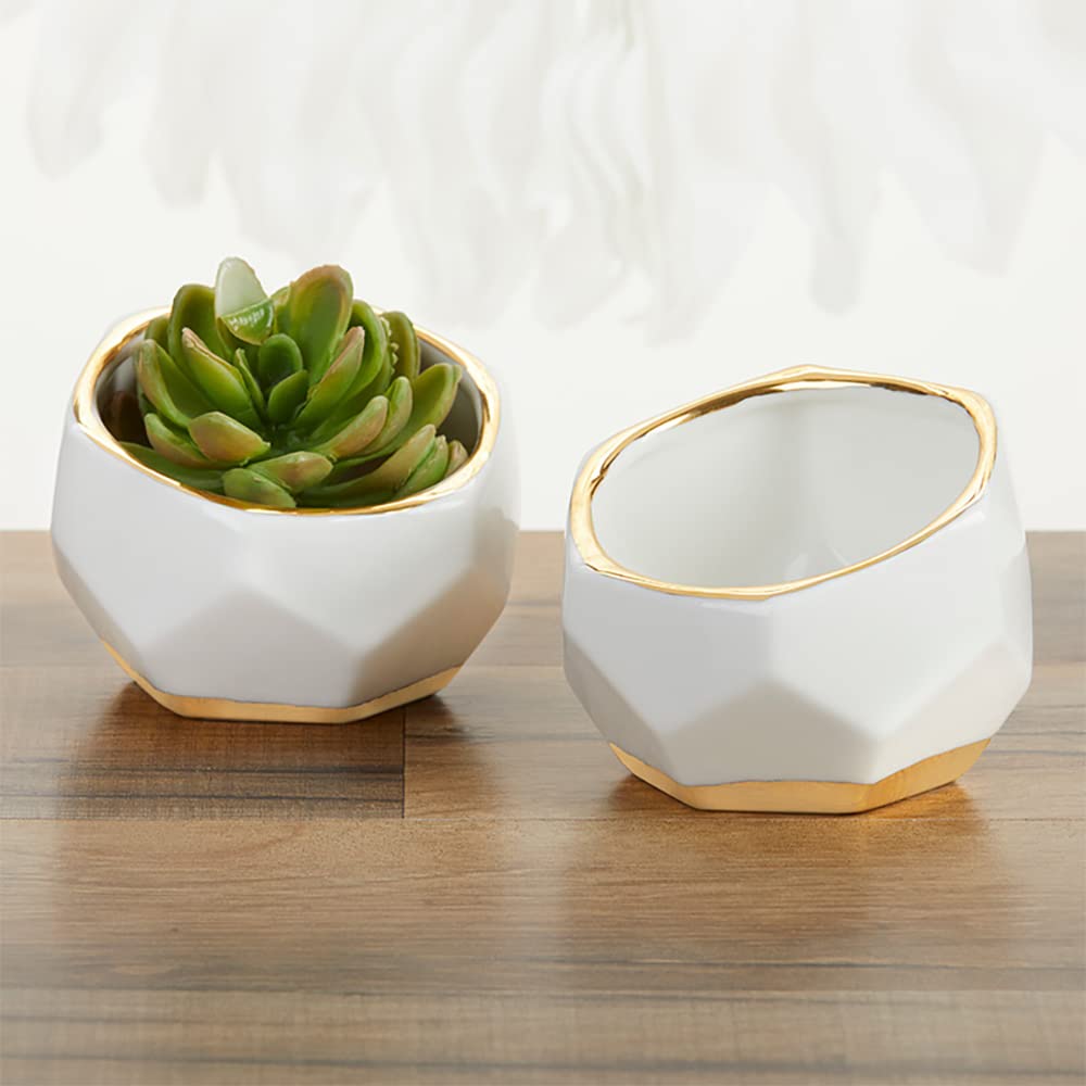 Kate Aspen Geometric Ceramic Planters, Mini Decorative Bowls (Set of 3) Small- Succulent Pots, Modern Decor, Shelf Decor, Desk, Table Décor, White