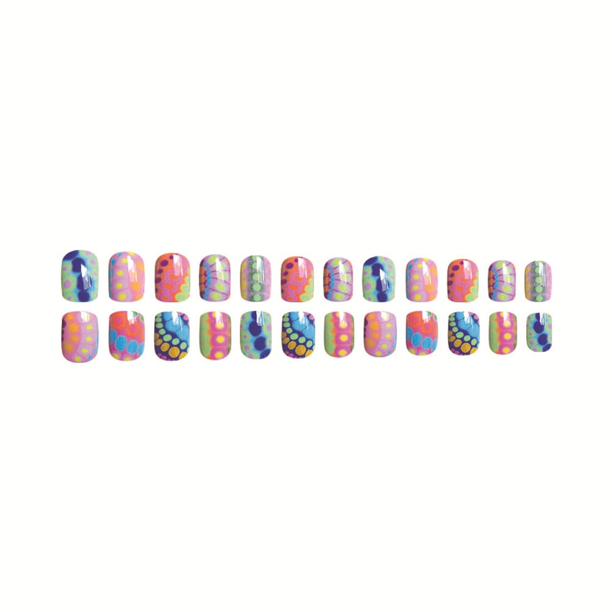 Bright Summer Press on Nails Short Square,Blooming gel Rainbow Fake Nails Colorful False Nails Press ons with Design,Reusable Artificial Nails Full Cover Stick on Nails for Women Manicure 24 Pcs