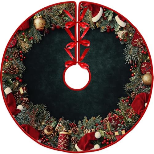 Santa Claus Patterns Tree Skirt 36 Inch Christmas Tree Skirt by Leo Walker Xmas Tree Carpet for Fall Home Display Glitter Sequins Halloween Tree Cover for Santa Tabletop Tree Decorations