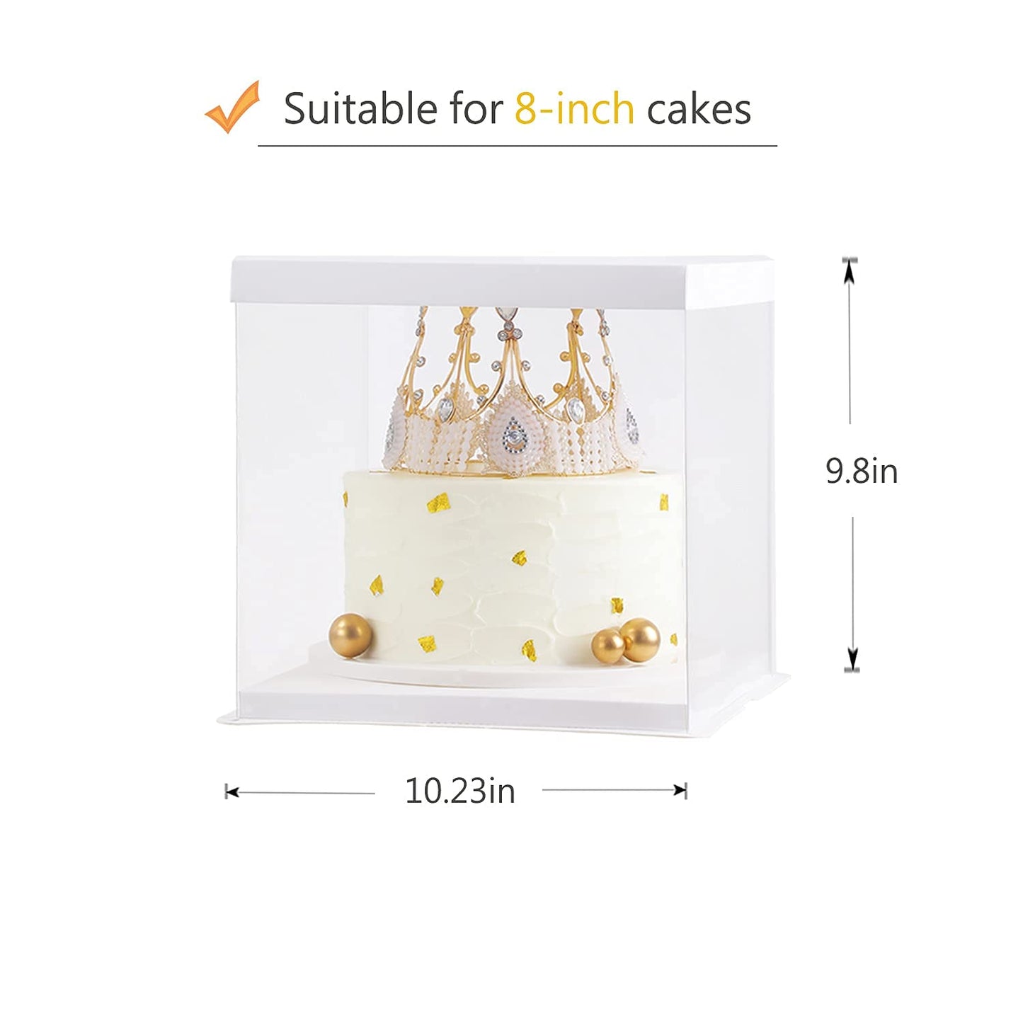 XININSUN 2Pcs Large Cake PET Clear Box, 10" X 10" X 9" with ribbon and pre-folded lid, for 8" cake packing carry, baking cookie display, Carry Tall Layer Gift, Festive Gift Box -White
