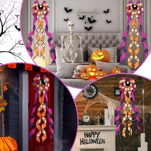 Riceshoot Extra Long Halloween Tree Topper Large Scary Bow, 13 x 53 Inch