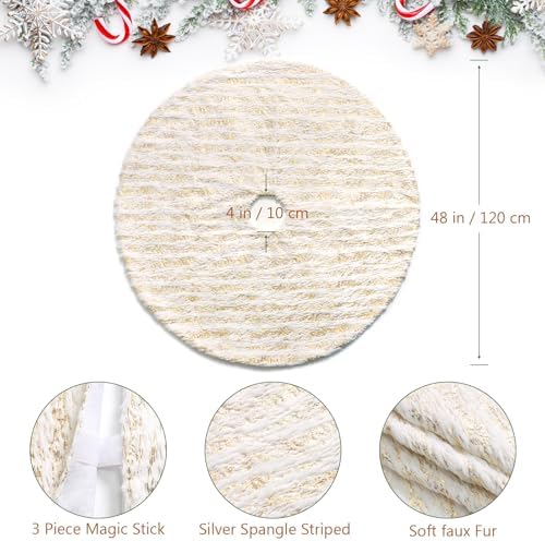 Christmas Tree Skirt White Bronzing Luxury Faux Fur Tree Skirt (Gold 48in)