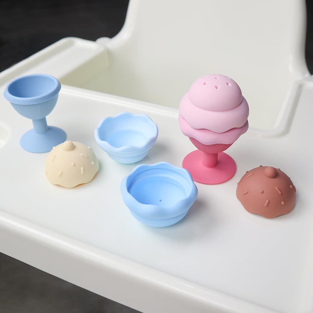 HertyPals Bath Toys, Silicone Ice Cream Stacking Toy, Baby Bath Toy, Connect, Build, Create - Bathtub Toys