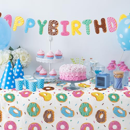 Gatherfun Donut Party Supplies: 2-Pack Donut Birthday Party Decorations,Disposable Plastic Tablecloth, Ideal Table Cover for Two Sweet Birthday, Baby Shower & Themed Parties, 54 x 108 Inch - style: Donut
