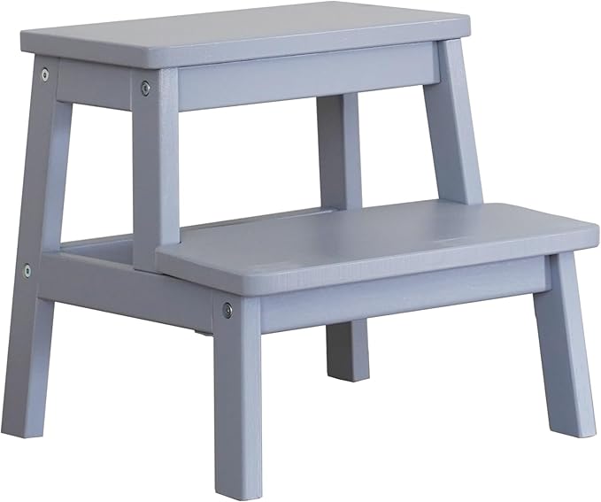 Adult & Child Wooden Two Step Stool ，Stepping Stool，Kids Step Stool Kitchen Step Stools for Bathroom– Perfect for Kitchen, Bathroom, Bedrooms & More (Grey)