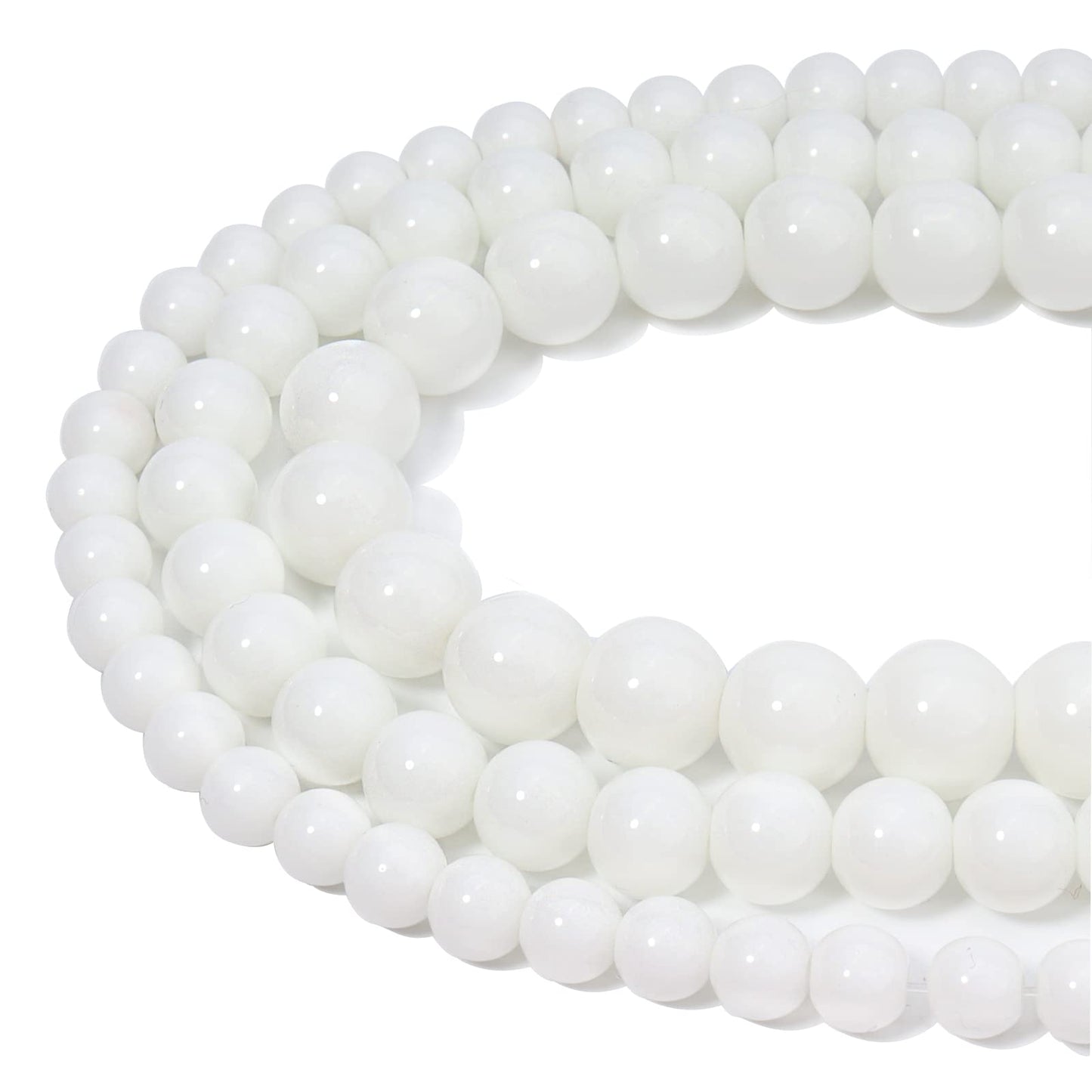 45pcs 8mm Natural Stone Beads White Jade Tridacna Beads Energy Crystal Healing Power Gemstone for Jewelry Making, DIY Bracelet Necklace