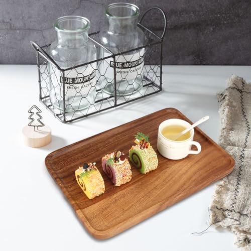 Large Wood Serving Trays Decor Long Charcuterie Cheese Boards Acacia Rectangle Wooden Platters for Food Dish Cookie Snack Appetizer Plates Rectangular Kitchen Dinner Platter Cake Dessert Plate Tray - size: 14" x 10" x 0.8"