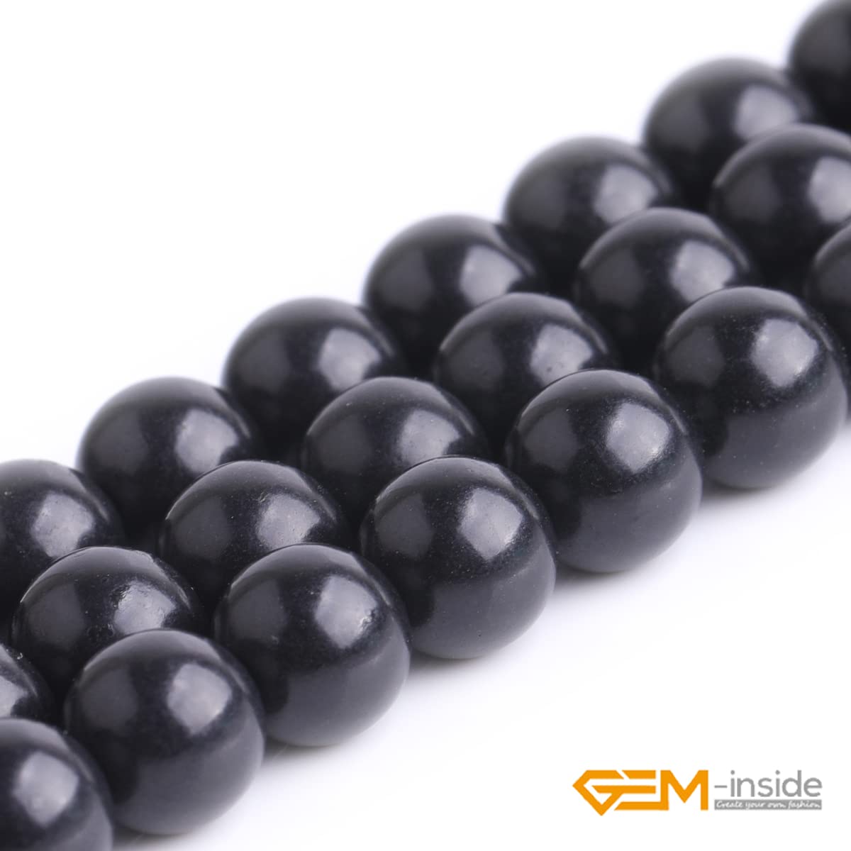 GEM-Inside 8mm Natural Black Russian Shungite Polished Round Stone Chakra Beads for Jewelry Making Full 15" Strand Power Energy Healing Stone