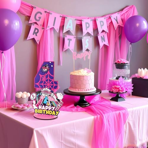 Baderke Pink Spider Theme Birthday Number Sign 16.7'' Purple Spider Birthday Centerpiece for Party Decor Wooden Table Photo Prop(4th) - style: 4th